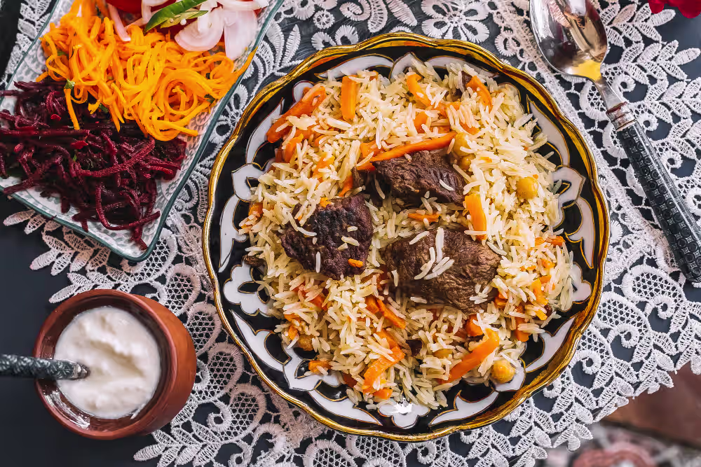 Close-up of Beef Biryani Recipe showing separate rice grains and slow-cooked beef pieces coated in masala.