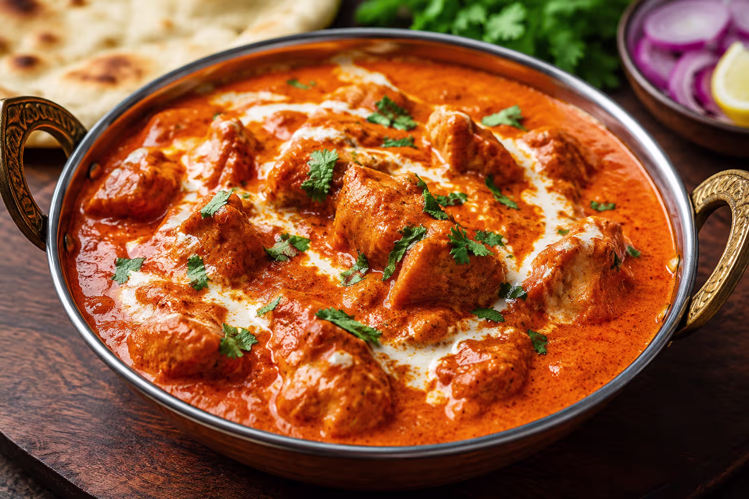 Creamy butter chicken curry with tender chicken in a rich tomato sauce