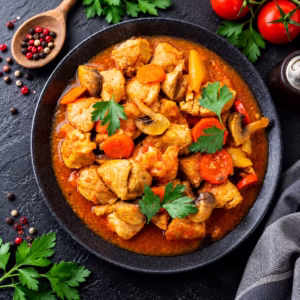 Chicken Jalfrezi Rezept – pakistanisches Hähnchengericht mit Paprika, Tomaten, Zwiebeln und würzigen Gewürzen