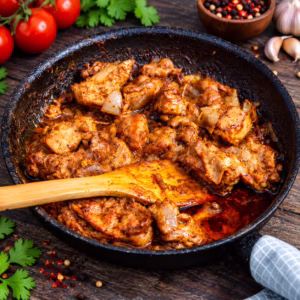 Chicken Karahi Rezept – pakistanisches Hähnchencurry mit Tomaten, grünen Chilischoten, frischem Ingwer und Koriander