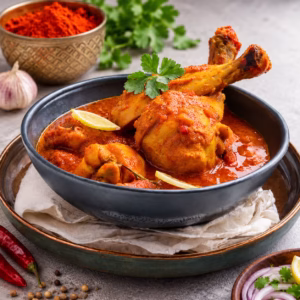 Chicken Nihari – pakistanisches Hähnchengericht mit aromatischer Gewürzsoße, Ingwer und frischem Koriander