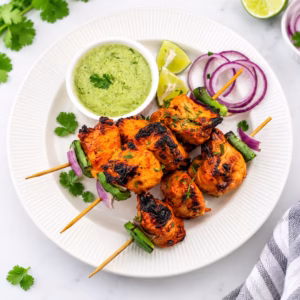 Chicken Tikka Rezept – saftige pakistanische Hähnchenstücke mit würziger Joghurtmarinade und gegrillten Röststellen