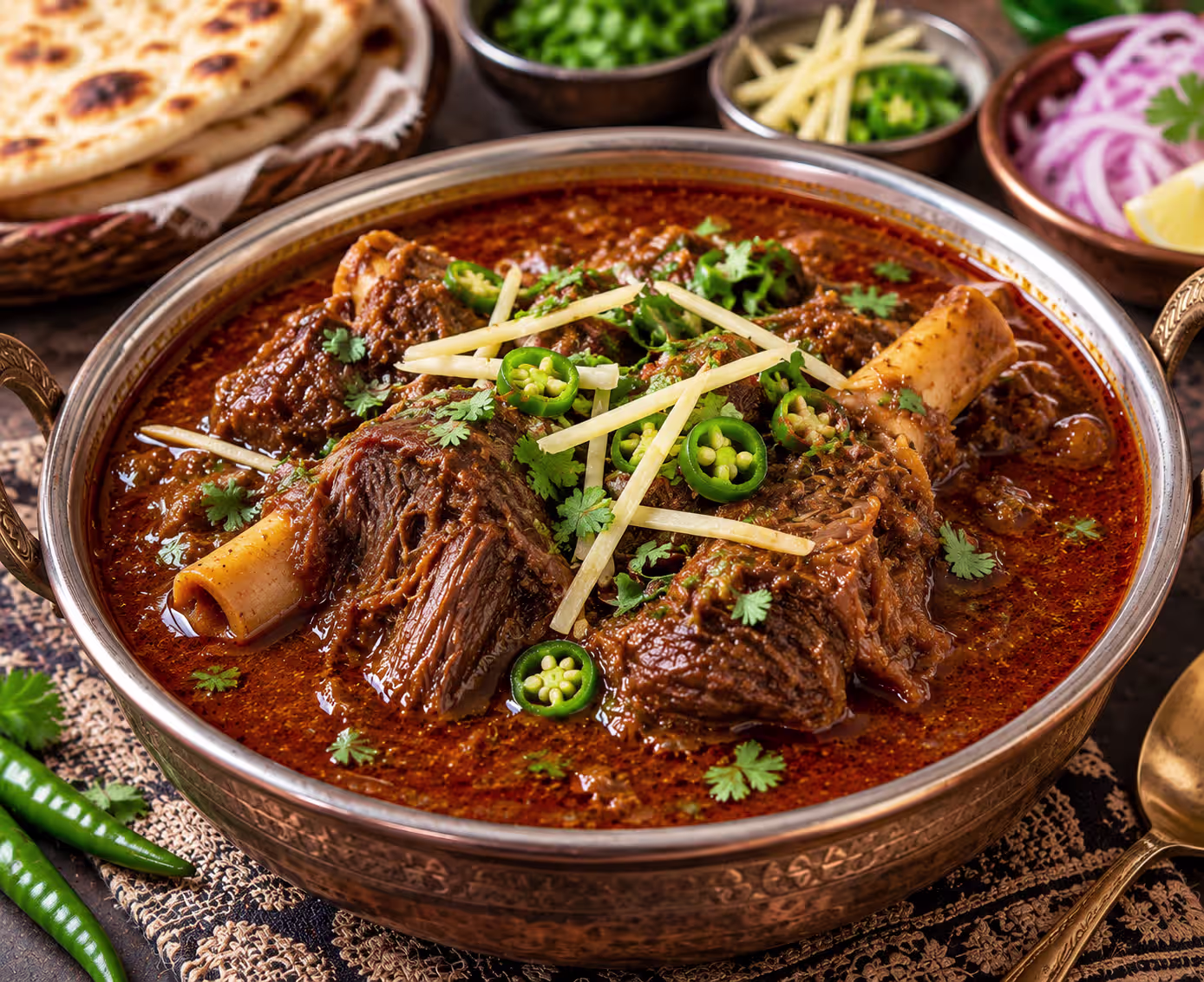 Mutton nihari recipe with tender mutton, rich gravy, ginger and green chilies