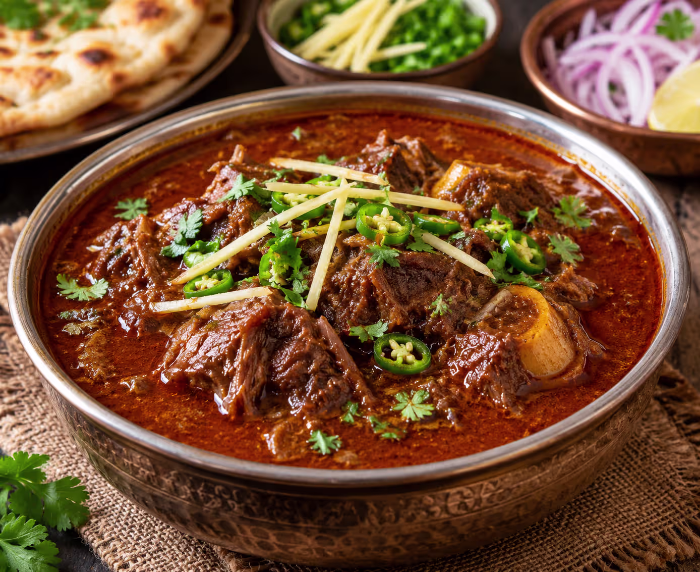 Beef nihari recipe with tender beef, rich gravy, ginger and green chilies