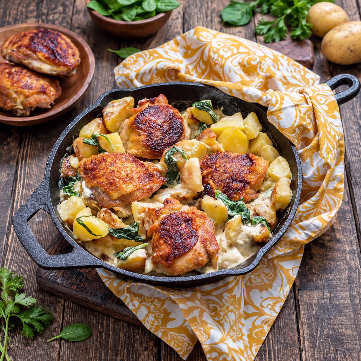 One-Pot-Hähnchen mit Kartoffeln in würziger pakistanischer Tomaten-Zwiebel-Soße